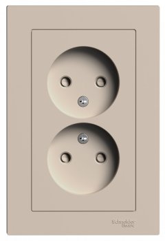 Розетка силовая двойная встраиваемая Schneider Electric AtlasDesign без заземления, цвет песочный, арт. ATN001222