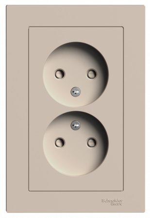 Розетка силовая двойная встраиваемая Schneider Electric AtlasDesign без заземления, цвет песочный, арт. ATN001222