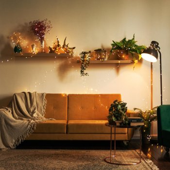 Гирлянда для дома роса 50м белый теплый 500 LED ламп прозрачный провод