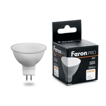 Лампа светодиодная Feron Pro GU5.3 8Вт 4000К нейтральный белый MR16