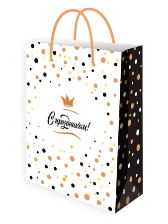 Пакет подарочный  Веселый горошек 31х22х10см черно-белый