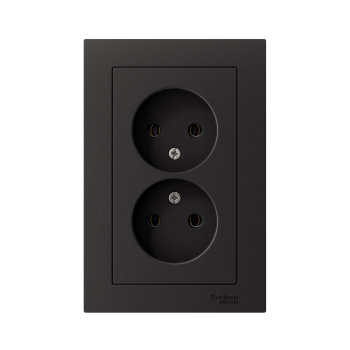 Розетка силовая двойная встраиваемая Schneider Electric AtlasDesign без заземления, цвет карбон, арт. ATN001020