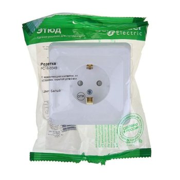 Розетка силовая одноместная встраиваемая Schneider Electric Этюд с заземлением, цвет белый, арт. PC16-004B