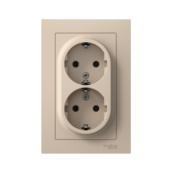 Розетка силовая двойная встраиваемая Schneider Electric AtlasDesign с заземлением, цвет песочный, арт. ATN001226