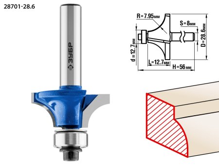 Фреза Зубр кромочная калевочная 28,6 мм 1 шт Фреза Зубр кромочная калевочная 28,6 мм 1 шт