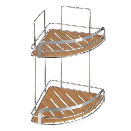 Полка для ванной 2 ярусная угловая Wood  цвет хром