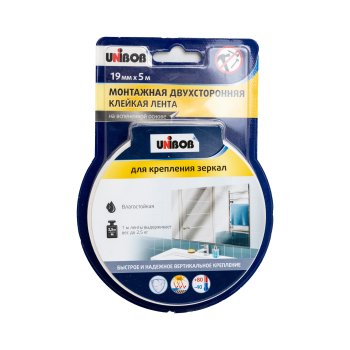 Лента двусторонняя UNIBOB 19 мм x 5м на вспененной основе белый для зеркал