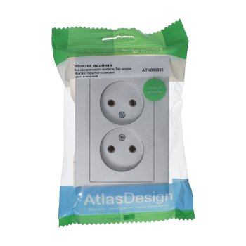 Розетка силовая двойная встраиваемая Schneider Electric AtlasDesign без заземления, цвет алюминий, арт. ATN000320