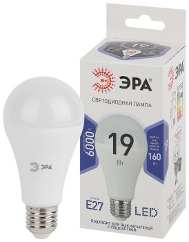 Лампа светодиодная ЭРА E27 19Вт 6000К холодный белый груша (А)
