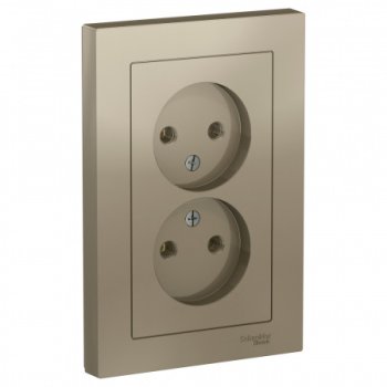 Розетка силовая двойная встраиваемая Schneider Electric AtlasDesign без заземления, цвет шампань, арт. ATN000520