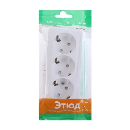 Розетка силовая тройная накладная Schneider Electric Этюд с заземлением, цвет белый, арт. PA16-012B