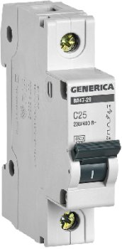 Автоматический выключатель IEK GENERICA 1P 25А хар-ка C 4,5кА арт.MVA21-1-025-C-G