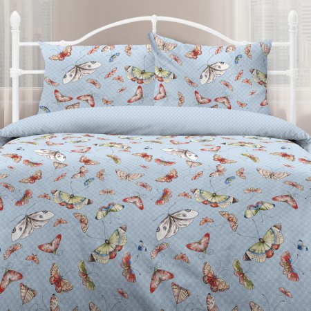 Комплект постельного белья Летний сад евро бязь голубой Комплект постельного белья Летний сад евро бязь голубой