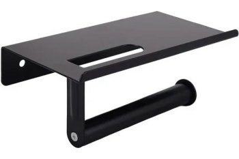 Держатель для туалетной бумаги настенный черный с полкой без крышки