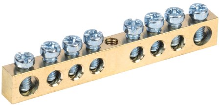 Шина нулевая IEK без изолятора (крепеж по центру) 6х9 8/1 8 отверстий 100А арт.YNN10-08-100