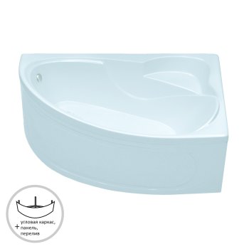 Ванна Кайли акриловая 150х100см с каркасом, переливом, панелью левая