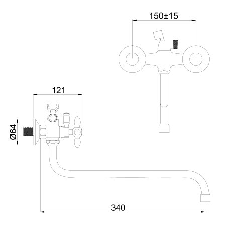 Смеситель для ванны АНТЕЙ Радуга хром с душевым гарнитуром