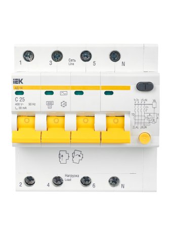Автомат дифференциальный IEK KARAT 4 4,5кА 25А арт.MAD10-4-025-C-030
