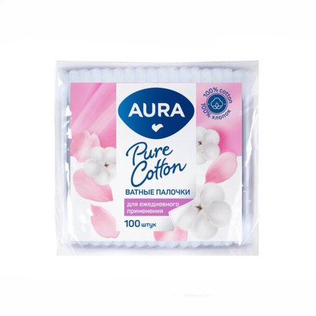 Палочки ватные Aura 100шт в пакете