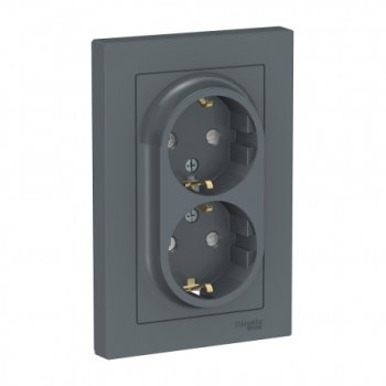 Розетка силовая двойная встраиваемая Schneider Electric AtlasDesign с заземлением, цвет грифель, арт. ATN000726