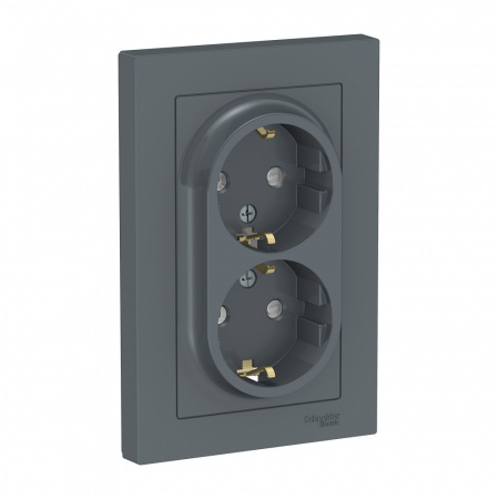 Розетка силовая двойная встраиваемая Schneider Electric AtlasDesign с заземлением, цвет грифель, арт. ATN000726