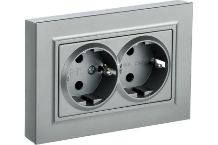 Розетка силовая двойная встраиваемая IEK Brite с заземлением, цвет алюминий, арт. BR-R21-16-K47-F