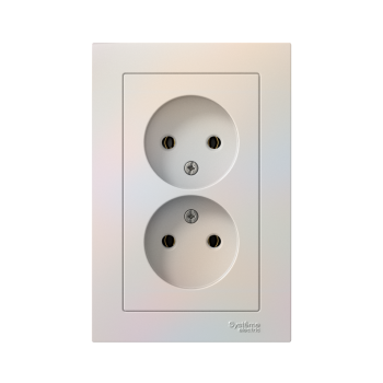 Розетка силовая двойная встраиваемая Schneider Electric AtlasDesign без заземления, цвет жемчуг, арт. ATN000420