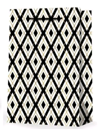 Пакет подарочный  Золотая геометрия 32х26х12см черно-белый