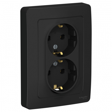 Розетка силовая двойная встраиваемая Schneider Electric Blanca с заземлением, цвет антрацит, арт. BLNRS001026