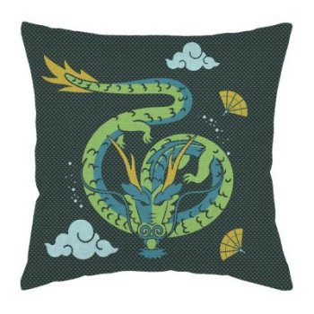 Подушка декоративная Дракон 40х40 см цвет зеленый рогожка