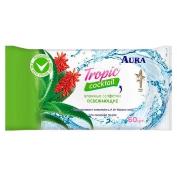 Салфетки влажные Aura Tropic Cocktail освежающие 60шт