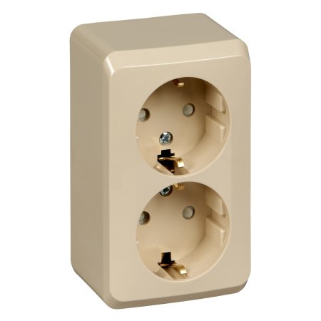 Розетка силовая двойная накладная Schneider Electric Этюд с заземлением, цвет кремовый, арт. PA16-007K