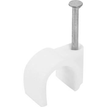 Скоба для кабеля IEK круглая  10мм пластик белый 100шт.