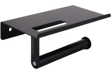 Держатель для туалетной бумаги настенный черный с полкой без крышки Держатель для туалетной бумаги настенный черный с полкой без крышки