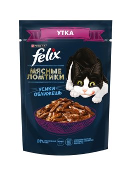 Лакомство  для кошек Felix Мясные ломтики утка в соусе 75г Лакомство  для кошек Felix Мясные ломтики утка в соусе 75г