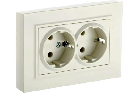 Розетка силовая двойная встраиваемая IEK Brite с заземлением, цвет бежeвый, арт. BR-R21-16-K10-F