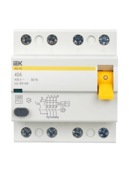 Выключатель дифференциальный (УЗО) IEK 4P 40A 300мА арт.MDV10-4-040-300