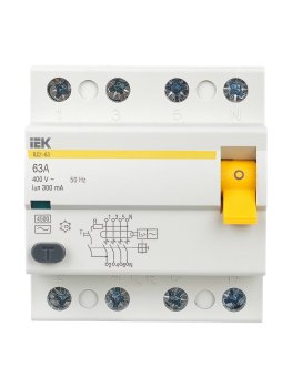 Выключатель дифференциальный (УЗО) IEK 4P 63A 300мА арт.MDV10-4-063-300