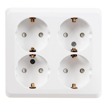 Розетка силовая четырехместная накладная Schneider Electric Этюд с заземлением, цвет белый, арт. PA16-208B