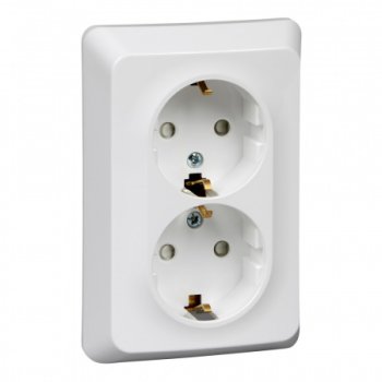 Розетка силовая двойная встраиваемая Schneider Electric Этюд с заземлением, цвет белый, арт. PC16-108B