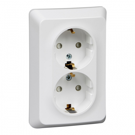 Розетка силовая двойная встраиваемая Schneider Electric Этюд с заземлением, цвет белый, арт. PC16-108B