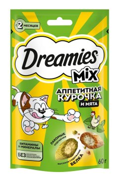 Лакомство  для кошек Dreamies Подушечки курица и мята 60г