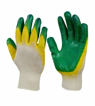 Перчатки х/б с двойным латексным обливом бело-зеленый