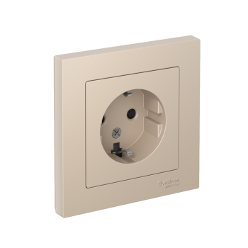 Розетка силовая одноместная встраиваемая Schneider Electric AtlasDesign с заземлением, цвет песочный, арт. ATN001244