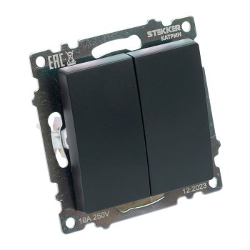 Выключатель встраиваемый STEKKER Катрин 2 кл. черный, без подсветки, арт. GLS10-7104-05