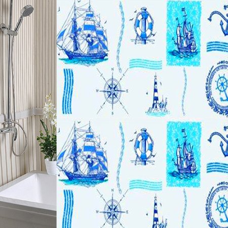 Штора для ванной  Альфа-Стиль Корабли 180х180см полиэтилен цвет голубой