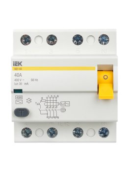 Выключатель дифференциальный (УЗО) IEK 4P 40A 30мА арт.MDV10-4-040-030