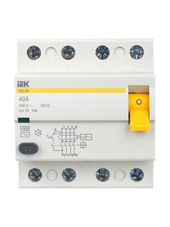 Выключатель дифференциальный (УЗО) IEK 4P 40A 30мА арт.MDV10-4-040-030