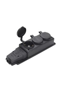 Розетка силовая накладная NE-AD тройная 16А 250В 2К+З чёрная с крышкой IP54