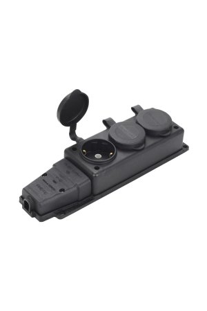 Розетка силовая накладная NE-AD тройная 16А 250В 2К+З чёрная с крышкой IP54